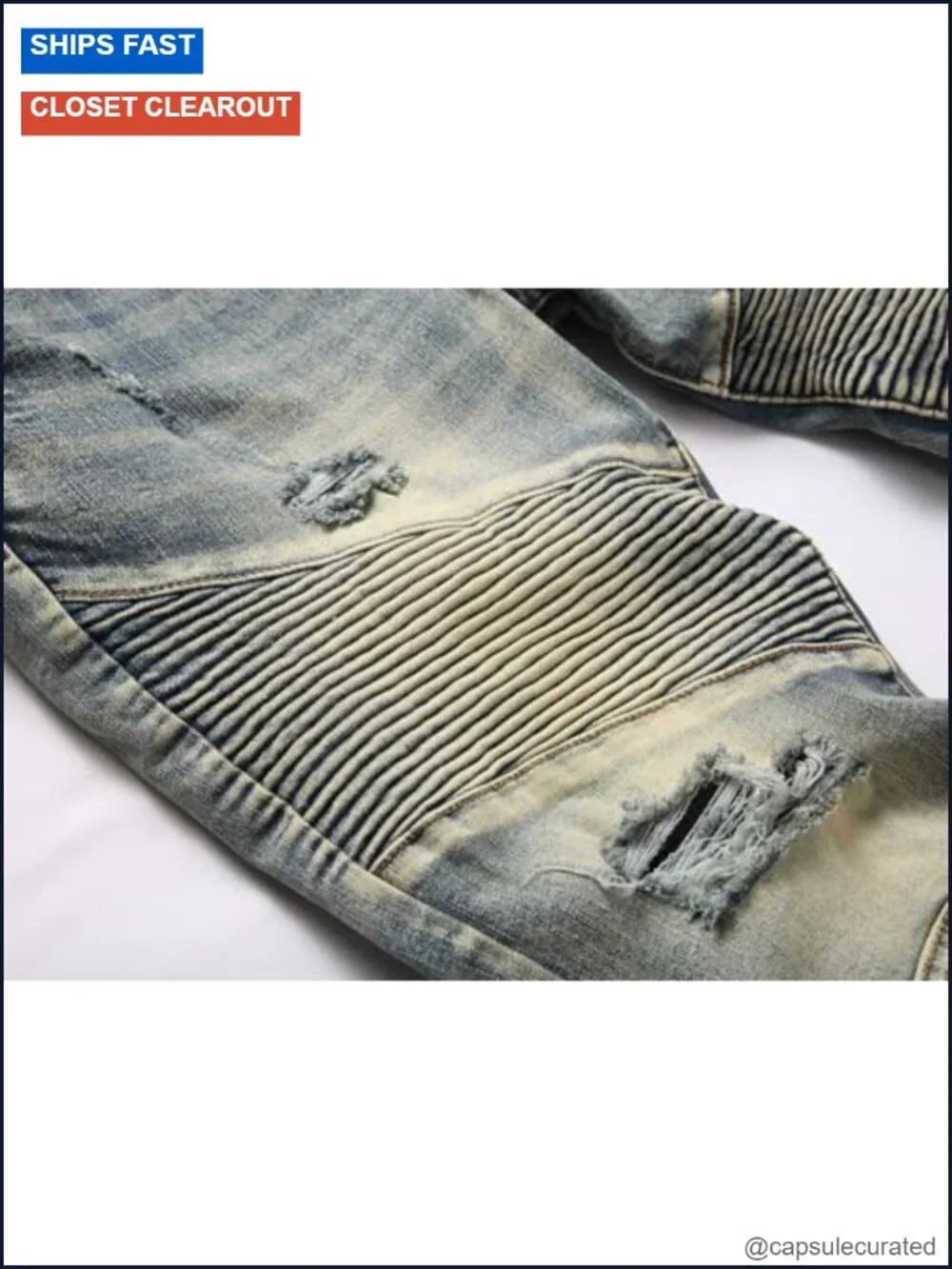 Men's Biker Moto Washed Distressed Slim Fit Straight Jeans Denim